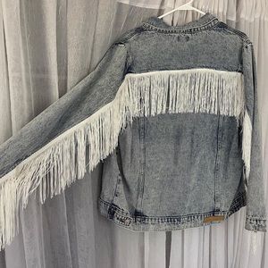 White Fox Fringe Jean Jacket
